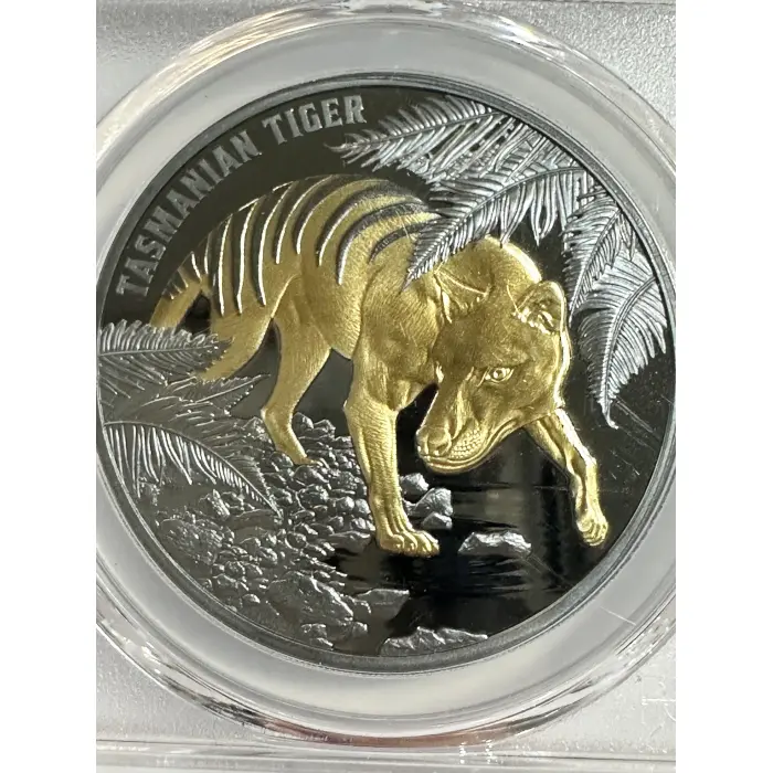 PR70DCAM Aust Tasmanian Tiger 2026 Gold-plated 1oz Silver Black Proof Coin 