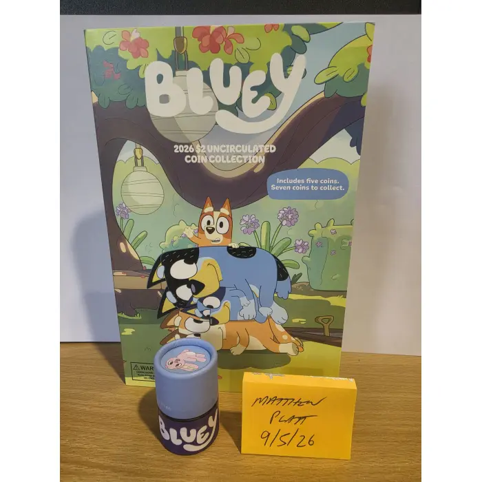 2026 $2 Bluey  5 coin folder & tube set with 2 x till coloured coins