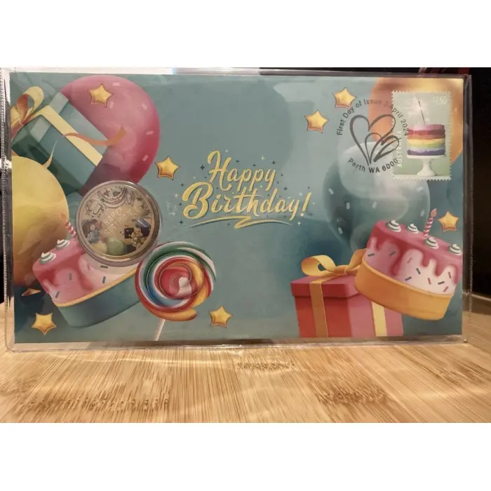 2024 Australia PNC Happy Birthday Coloured $1 Dollar Coin and Stamps Perth Mint