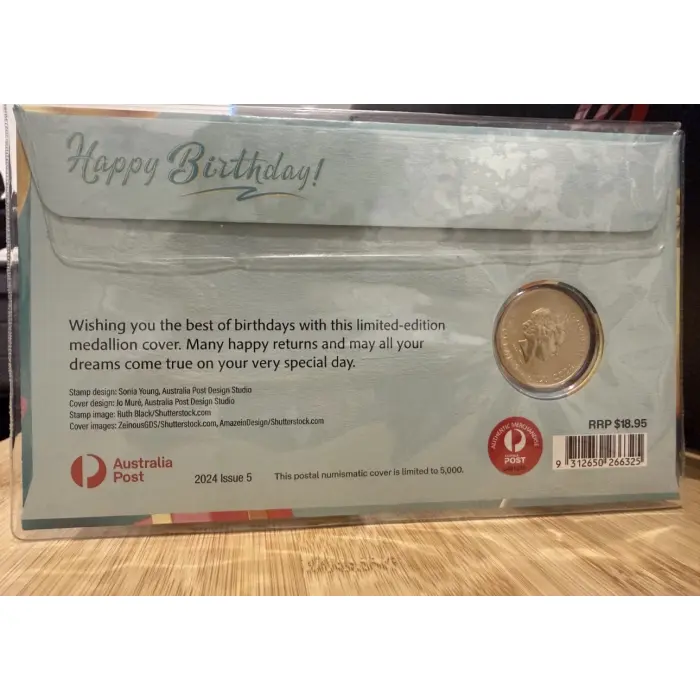 2024 Australia PNC Happy Birthday Coloured $1 Dollar Coin and Stamps Perth Mint
