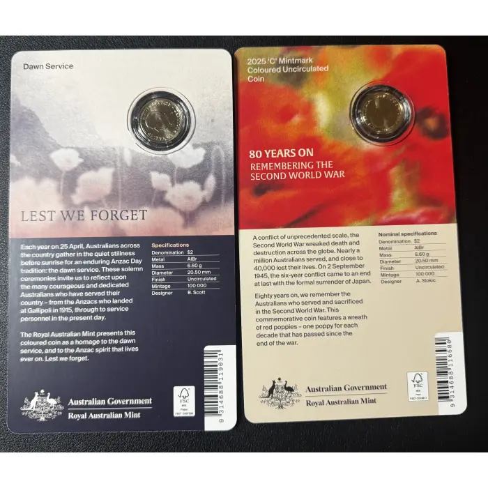 2026 $2 Dawn Service and Poppy Wreath ‘C’ Mintmark on card