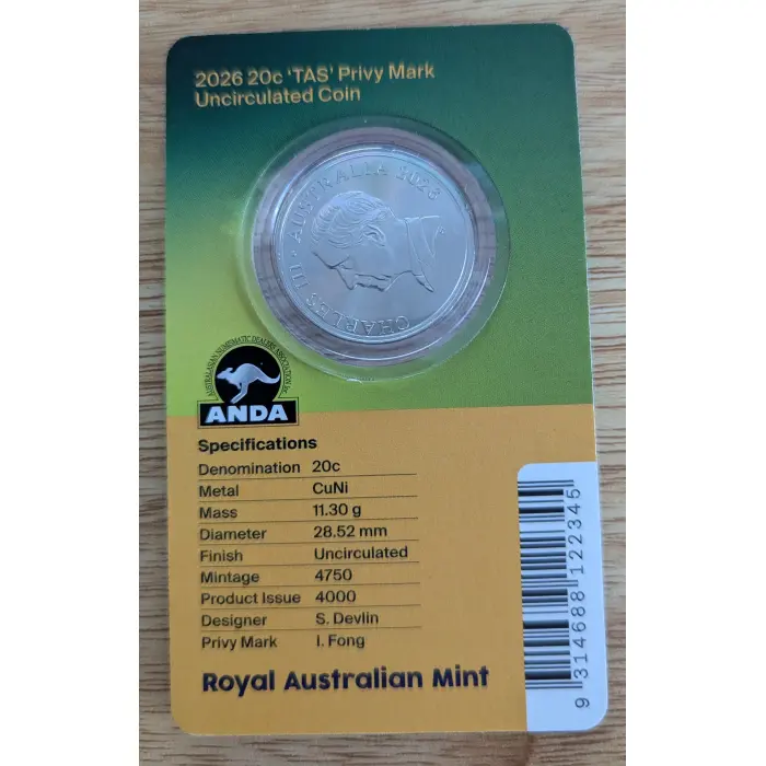2026 ANDA Money Expo 20 cent "TAS" Privy Mark Uncirculated Coin