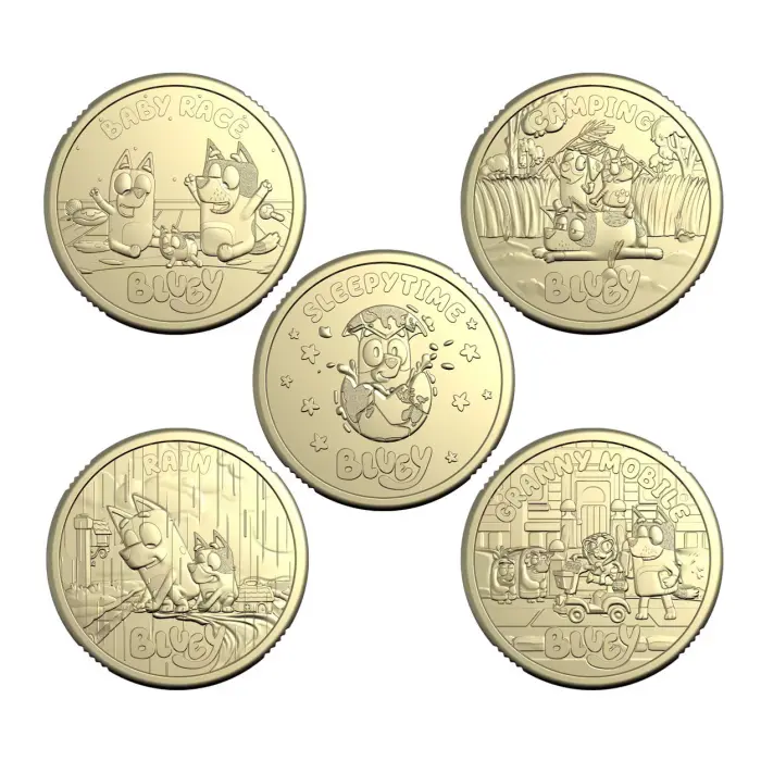 2026 Bluey $2 Set of 5 Coins From Tube UNC + FREE Folder