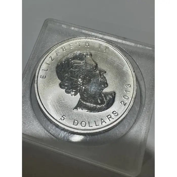 2013 $5 Canada Maple Leaf 1oz 9999 silver - has milk spots
