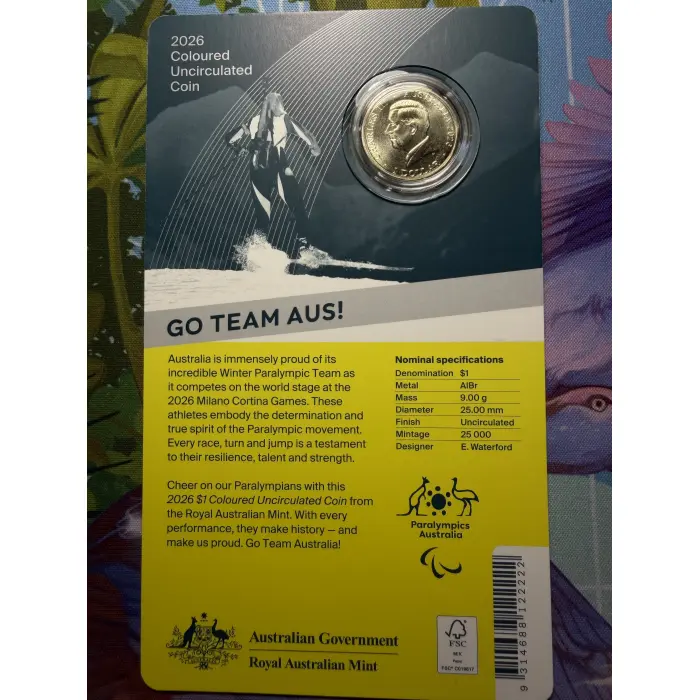2026 Australian Winter Paralympic Team $1 Coloured Coin Card