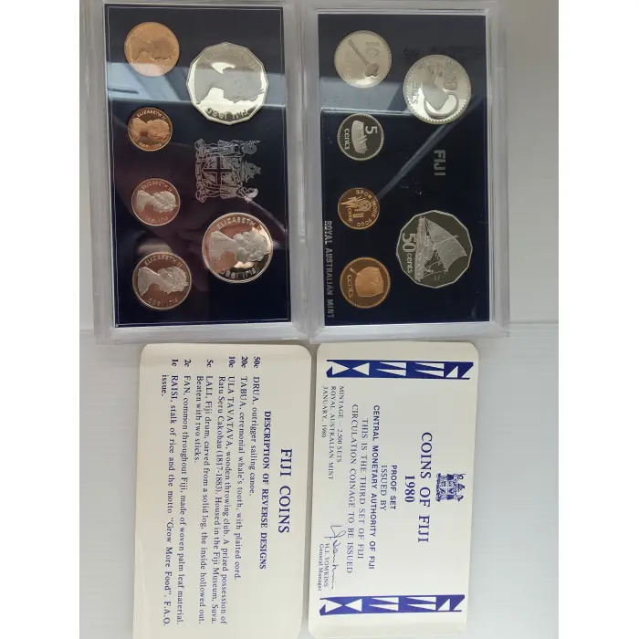 1980 ROYAL AUSTRALIA MINT  FIJI Proof 6 Coin Set 50 20 10 5 2 1 cent NO Foams