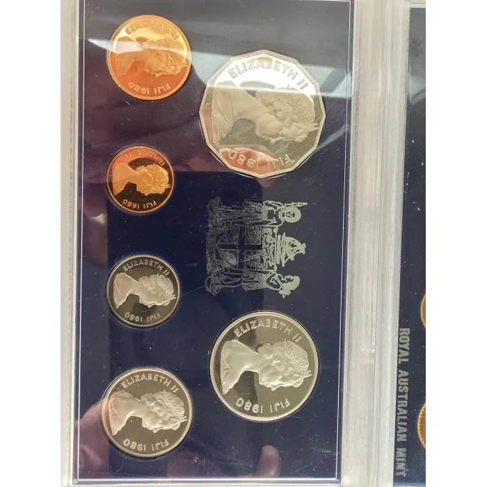 1980 ROYAL AUSTRALIA MINT  FIJI Proof 6 Coin Set 50 20 10 5 2 1 cent NO Foams
