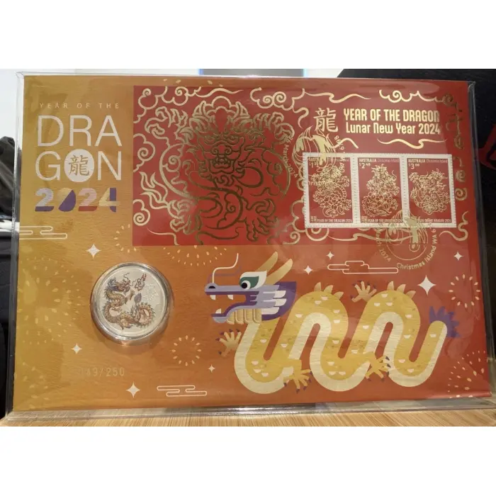 2024 Year Of The Dragon 1/2oz Silver Proof Coloured Coin PNC Ltd No 049 / 250