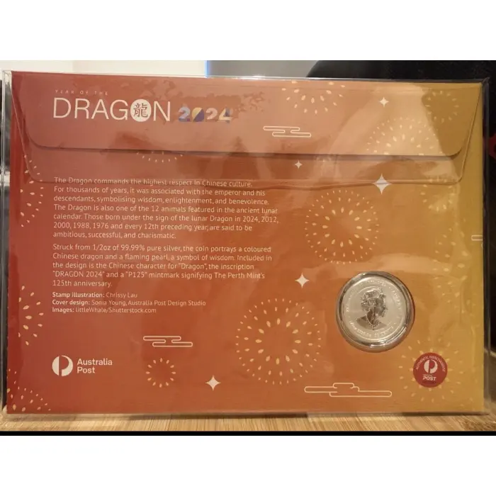 2024 Year Of The Dragon 1/2oz Silver Proof Coloured Coin PNC Ltd No 049 / 250