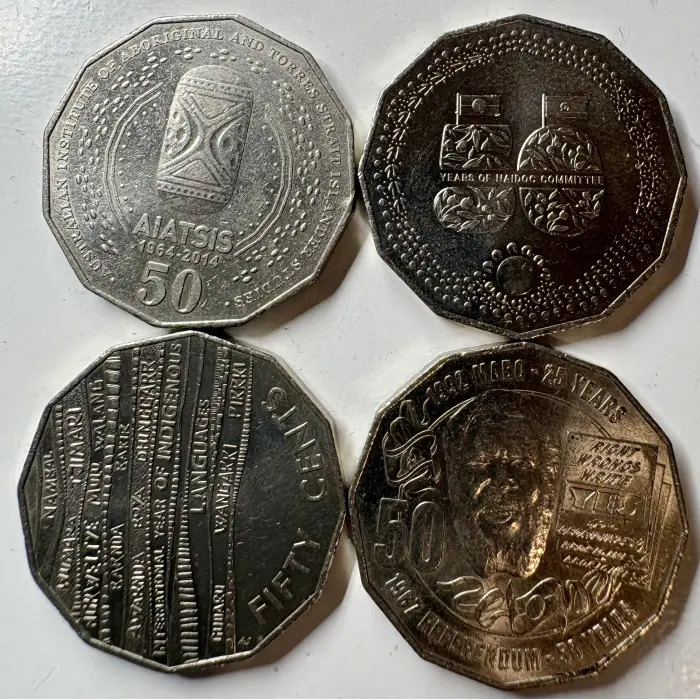 Set of 4-50 Cent First Nations Coins Naidoc, Mabo, AIATSIS, Indigenous Languages