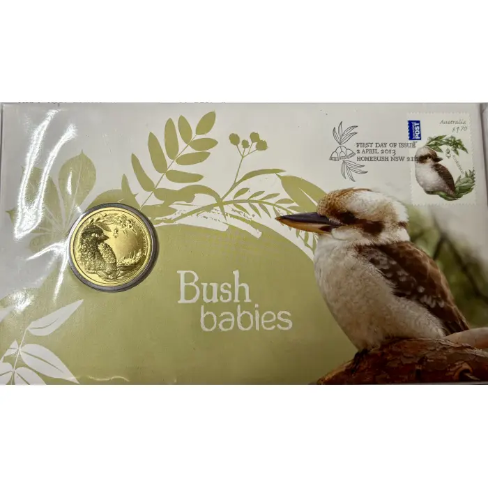Australia 2013 Bush Babies Kookaburra Stamp & $1 UNC Coin Cover - PNC