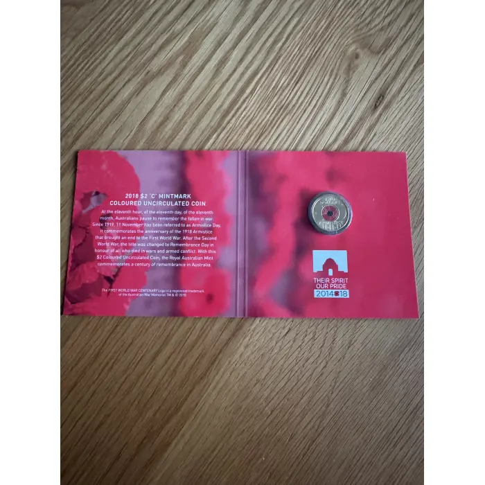 2018 $2 ARMISTICE CENTENARY-REMEMBRANCE DAY 'C' MINT MARK CARDED COIN