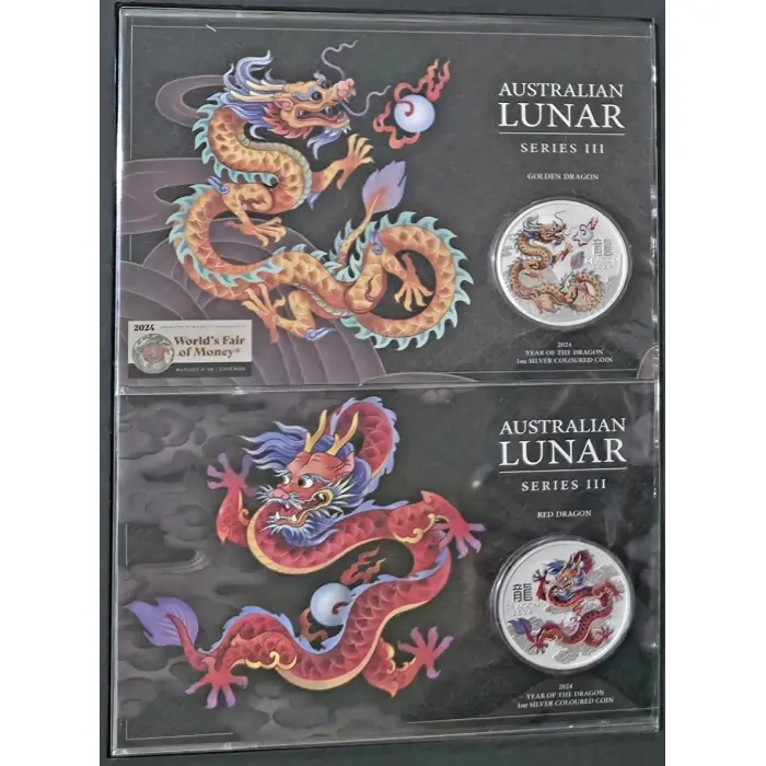 2024 The Perth Mint Lunar Dragon Set – 9 x 1oz Silver Coloured Coins  (ANDA)
