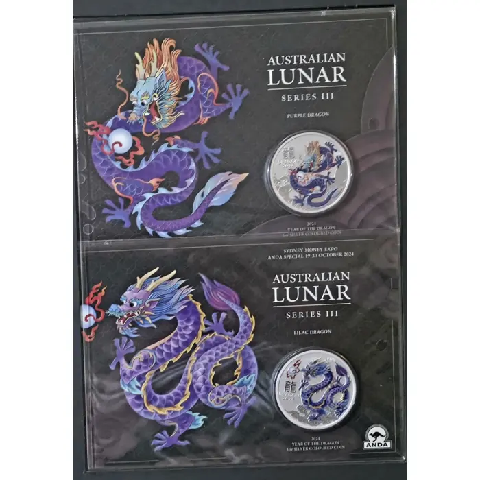 2024 The Perth Mint Lunar Dragon Set – 9 x 1oz Silver Coloured Coins  (ANDA)