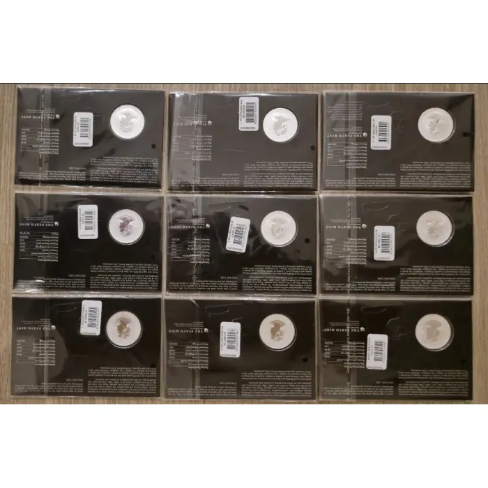 2024 The Perth Mint Lunar Dragon Set – 9 x 1oz Silver Coloured Coins  (ANDA)