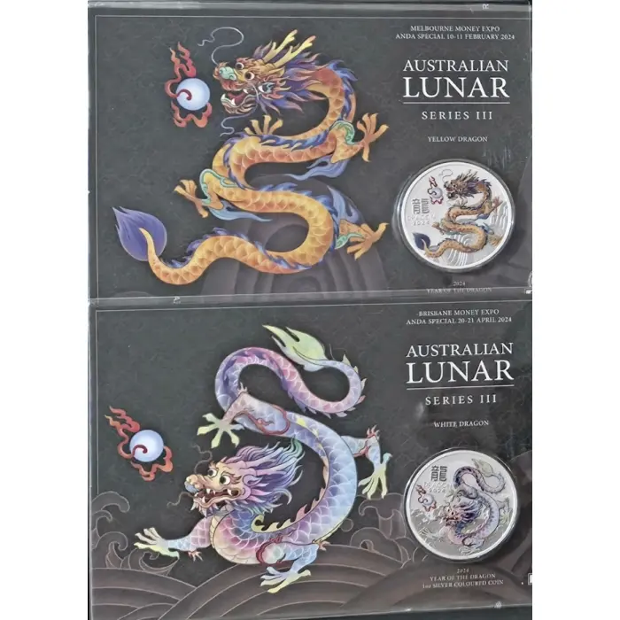 2024 The Perth Mint Lunar Dragon Set – 9 x 1oz Silver Coloured Coins  (ANDA)