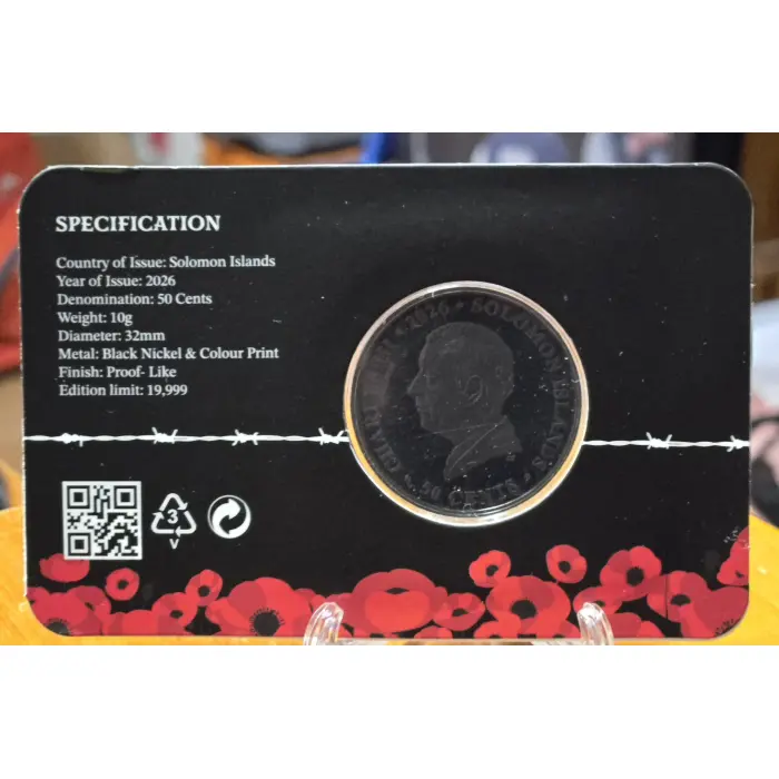 2026 'They shall not grow old' red poppy black coin
