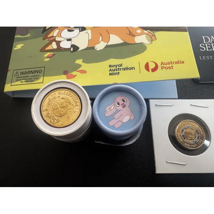 Bluey 2026 Folder Opened Tube Set + Till Coins + $2 Dawn CMint card and Unc coin