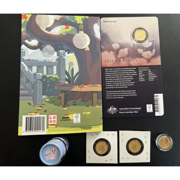 Bluey 2026 Folder Opened Tube Set + Till Coins + $2 Dawn CMint card and Unc coin
