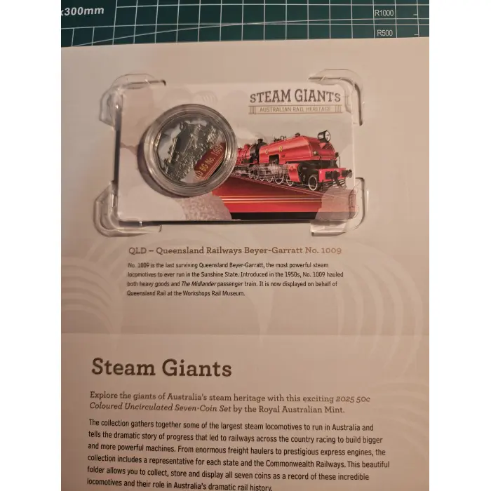 2025 50c COLOURED STEAM GIANTS TRAIN 7 COINS IN FOLDER SET