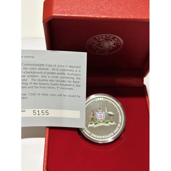 2008 Perth Mint $1 Australian Commonwealth Coat of Arms 1oz Silver Proof Coin