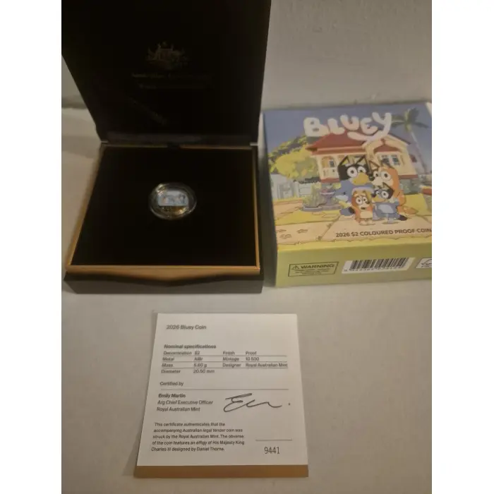 2026 Bluey $2 Coloured AlBr Proof Coin - Limited to 10,500 minted!