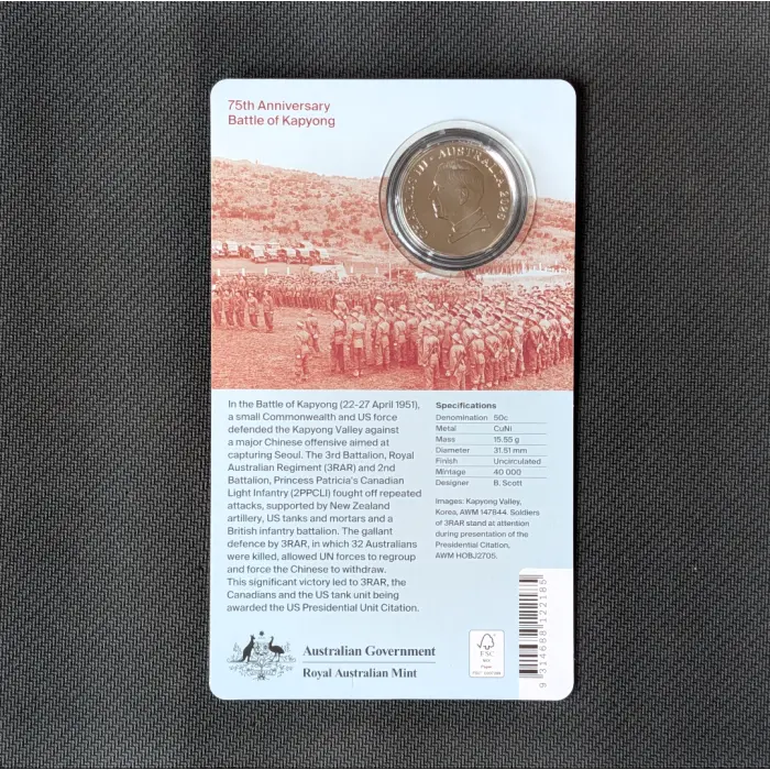 2026 - 50c Battle of Kapyong 75th Anniversary Uncirculated Carded Coin