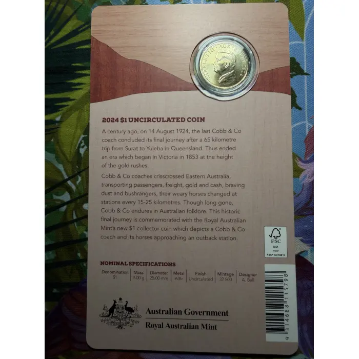 2024 $1 Centenary of Cobb & Co's Last Coach Passenger Service Uncirculated Coin