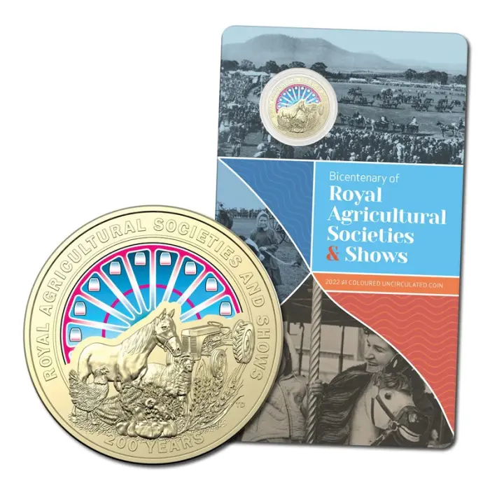 2022 $1 BICENTENARY OF THE ROYAL AGRICULTURAL SOCIETIES & SHOW COLOURED CARDED