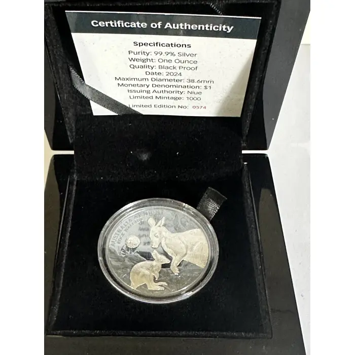 2024 1oz Silver Black Proof Aust at Night - Rock Wallaby