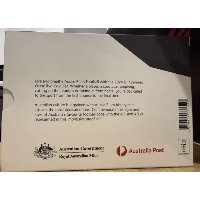 2024 AFL Australian Football League $1 Coloured Proof Two-Coin Set