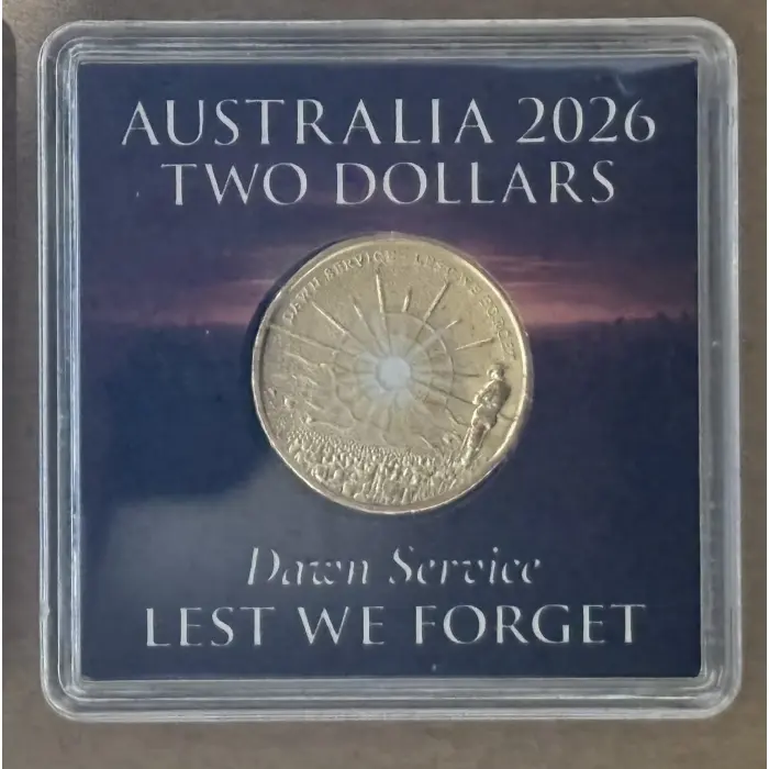 2026 DAWN SERVICE, LEST WE FORGET $2 PREMIUM COIN ROLL and a $2 unc coin in case