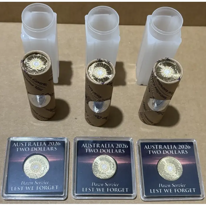 2026 DAWN SERVICE, LEST WE FORGET $2 PREMIUM COIN ROLL and a $2 unc coin in case