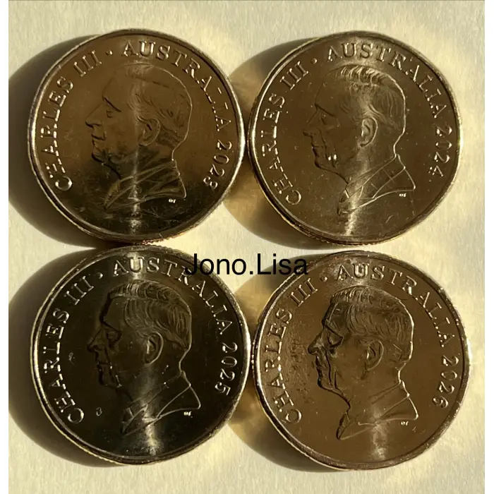 Four King Charles one dollar coins. 2023, 2024, 2025 & 2026 circulated coins