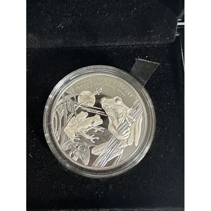 2024 1oz Silver Black Proof Aust at Night  - Red eyed tree frog 