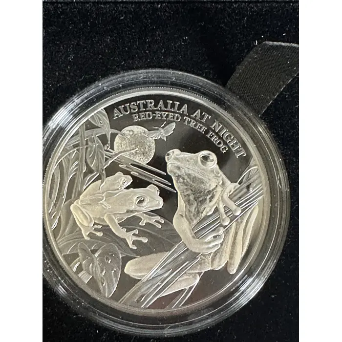 2024 1oz Silver Black Proof Aust at Night  - Red eyed tree frog 