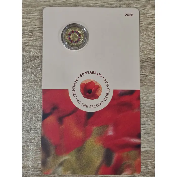 2025 80th Anniversary WWII $2 Mintmark Coloured Uncirculated Coin – Poppy Wreath