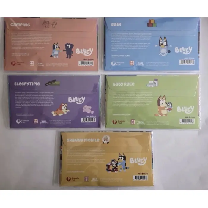 2026 Bluey Stamp and Pin Cover, Full Set of 5-Australia Post, Mintage 3,000 Only