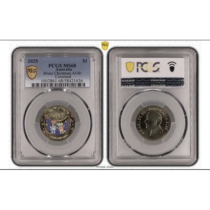 Australia 2025 $1 Bluey Christmas Colorised coin PCGS MS68