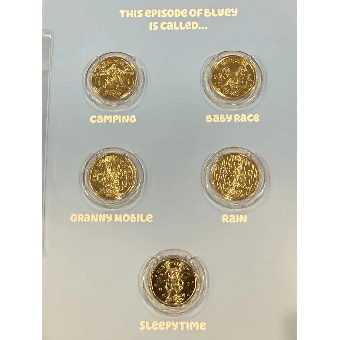 2026 Bluey $2 UNC Collector Folder with 5 coins set , plus 2 coloured till coins