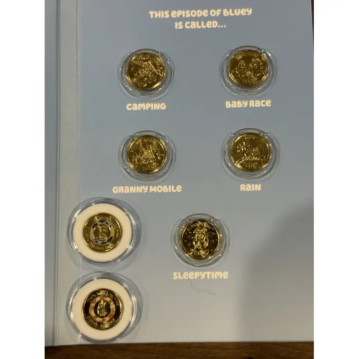 2026 Bluey $2 UNC Collector Folder with 5 coins set , plus 2 coloured till coins