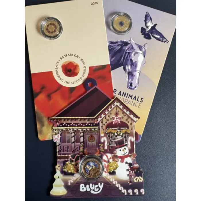 2025 $2 POPPY WREATH C-MINT 2024 $2 PURPLE POPPY C-MINT $1 BLUEY ALL ON RAM CARD