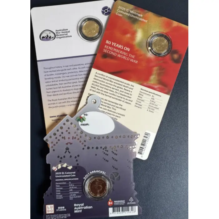 2025 $2 POPPY WREATH C-MINT 2024 $2 PURPLE POPPY C-MINT $1 BLUEY ALL ON RAM CARD