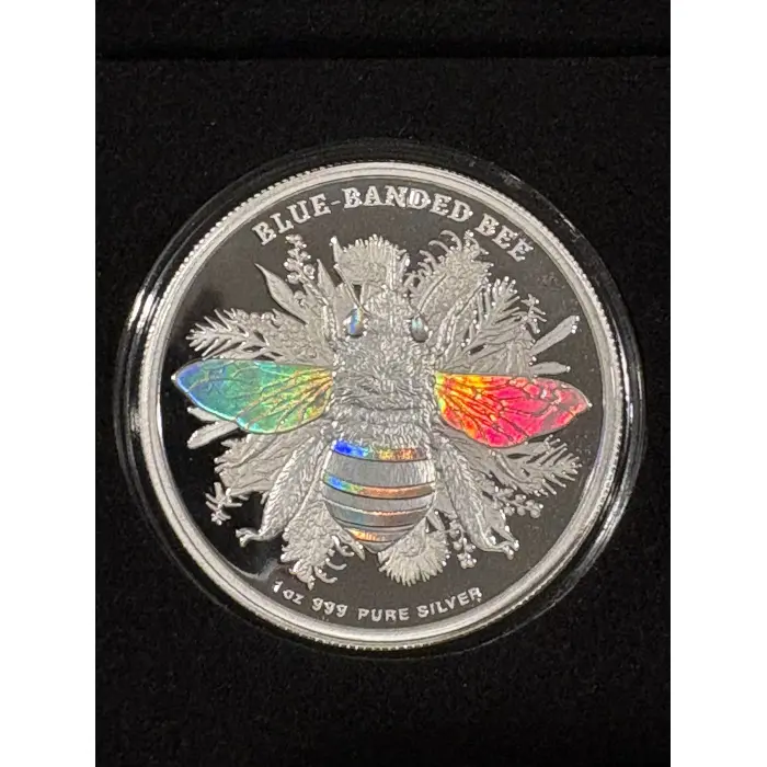🐝 2025 $2 Native Bee – Blue-banded Bee Niue 1oz Hologram Silver Proof Coin 🐝