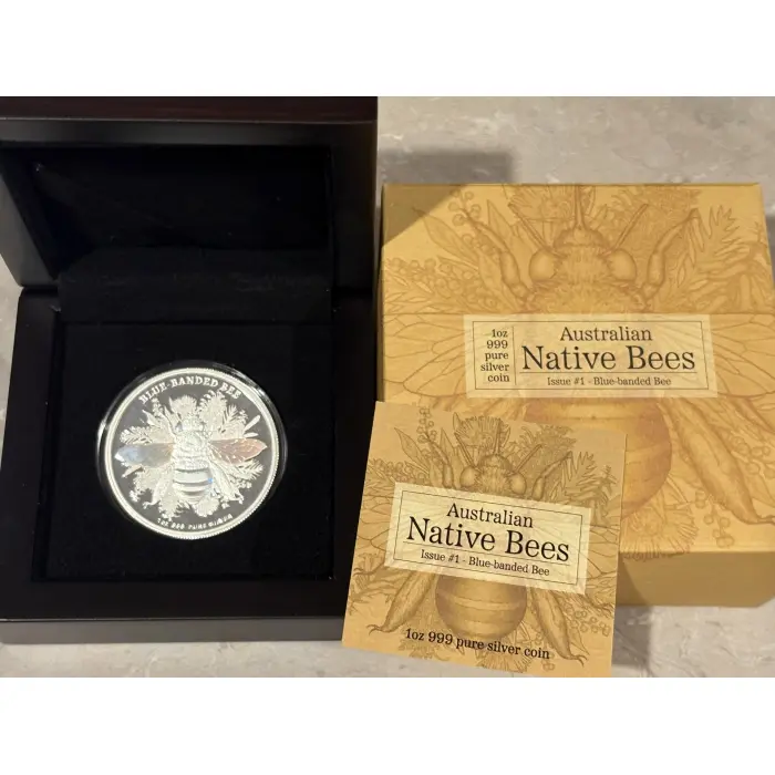 🐝 2025 $2 Native Bee – Blue-banded Bee Niue 1oz Hologram Silver Proof Coin 🐝