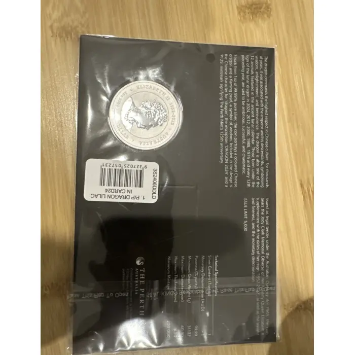 2024 Lunar Series III Year of the Lilac Dragon 1oz Silver Coloured Coin in Card