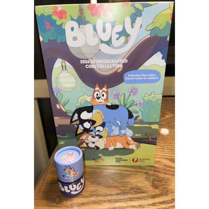 Bluey 2026 UNOPENED 5 x $2 Coin Tube and Folder. In Hand and Ready to Ship