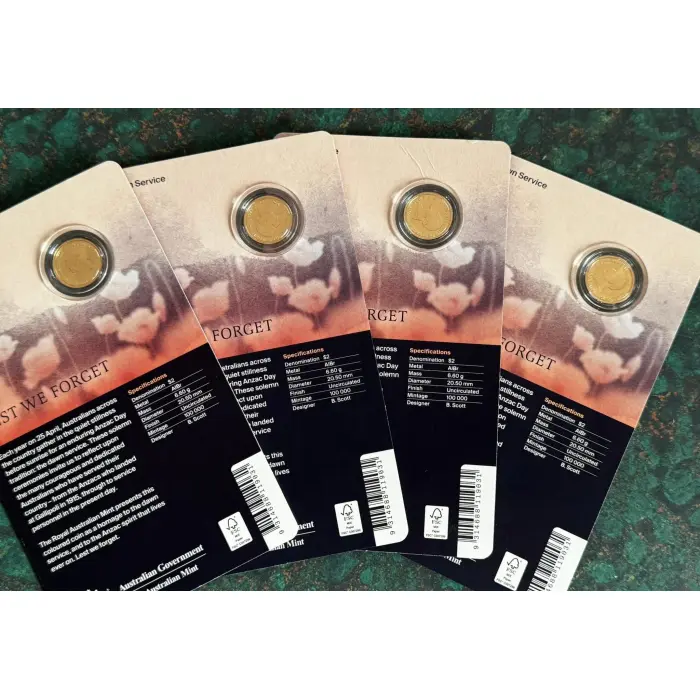 4 x 2026 $2 DAWN SERVICE ‘C’ MINTMARK ON CARD
