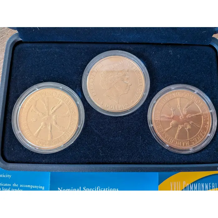 2002 XVII Commonwealth Games Three (3) Coin Set $5 Coins - Royal Australian Mint
