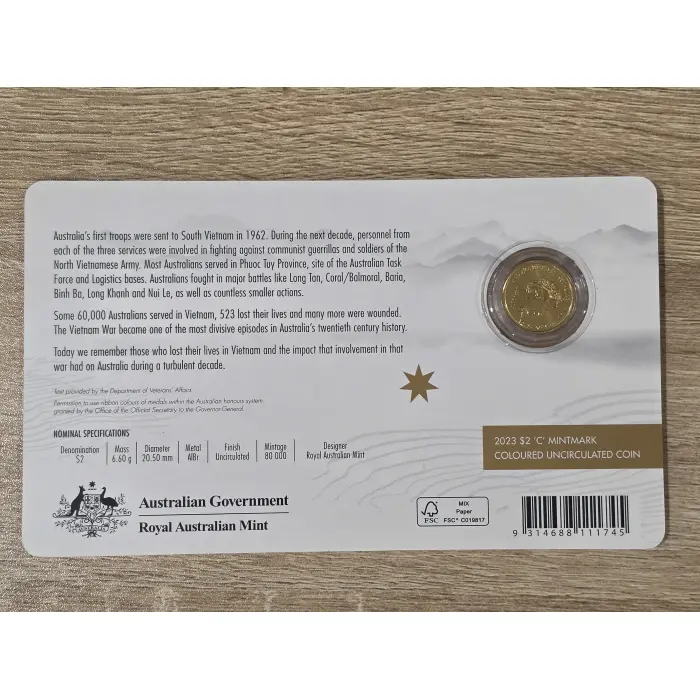$2 2023 Vietnam War Coloured 'C' Mintmark UNC